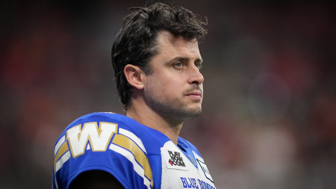 Winnipeg Blue Bombers quarterback Zach Collaros, seen here in an Oct. 15 photo, sustained an apparent ankle injury when he was tackled during Sunday's division final against the B.C. Lions. (Darryl Dyck/The Canadian Press)